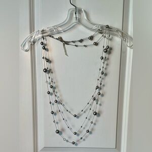 3 Necklaces: Grey & Clear Beads. Silver-Tone Chain. ½ Lengths: 20”, 22”, & 24”